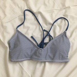 Blue and white striped bikini top